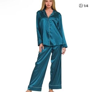 Zenana Teal Satin Pajama Set